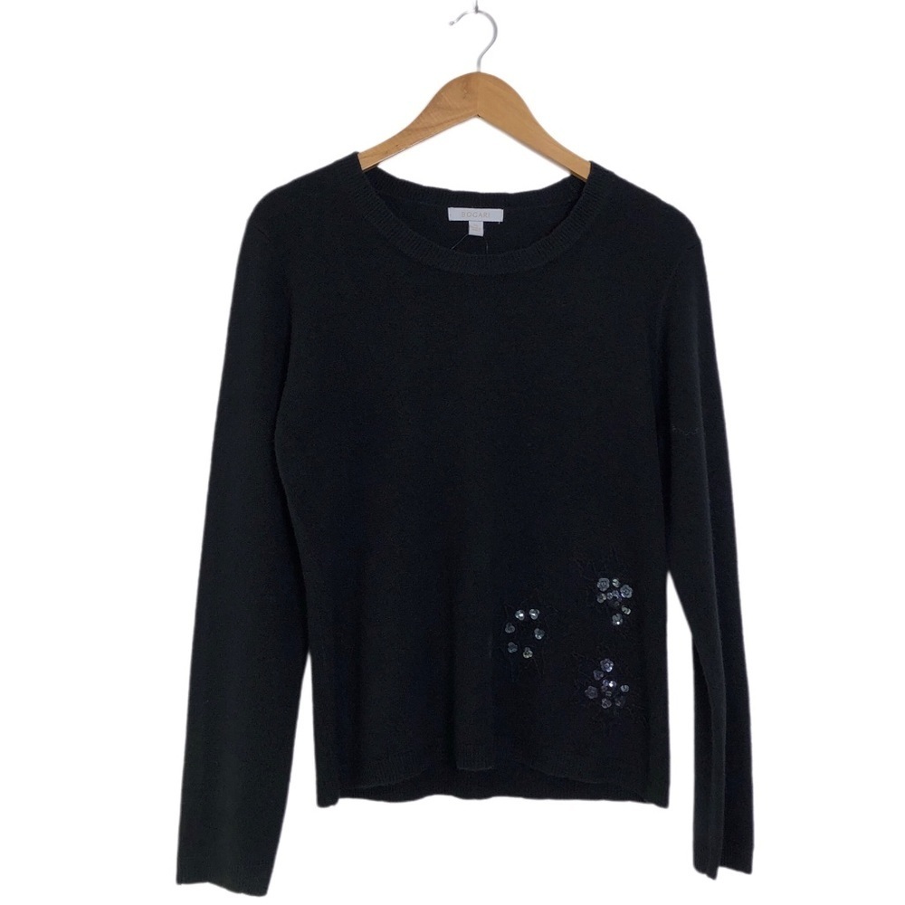NEW Bogari Black Floral Sequin Accent Long Sleeve Crew Neck Sweater XL